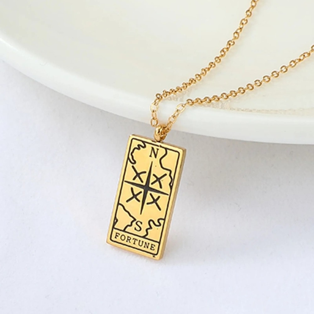 18k Gold Plated Stainless Steel Fortune Tarot Card Necklace